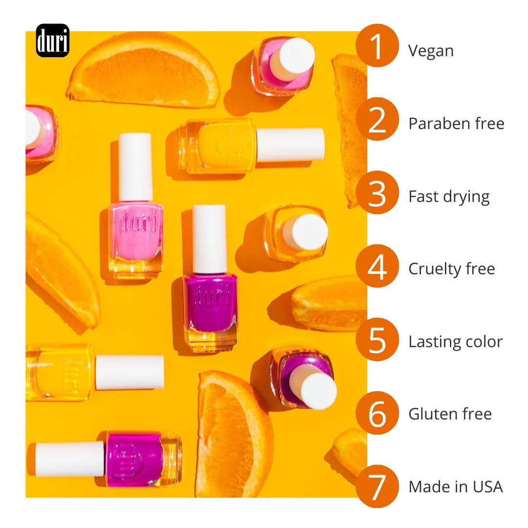duri 90 Tangerine Peel Nail Polish, Orange Color, Glossy Finish, Full Coverage Finish, Lasting, Quick Dryng, 0.45 Fl Oz