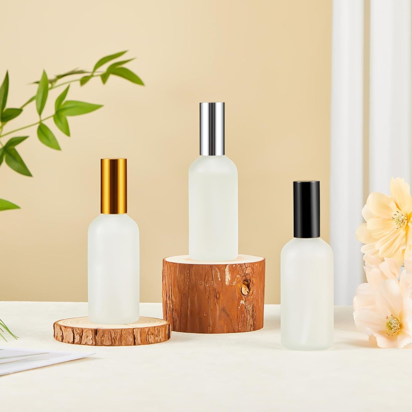 Roshtia 30 Pcs 3.4 oz/ 100 ml Black, Gold, Silver Glass Spray Bottle Refillable Perfume Atomizer Clear Decorative Empty Bottles with Fine Mist Sprayer Pump for Face Body Travel