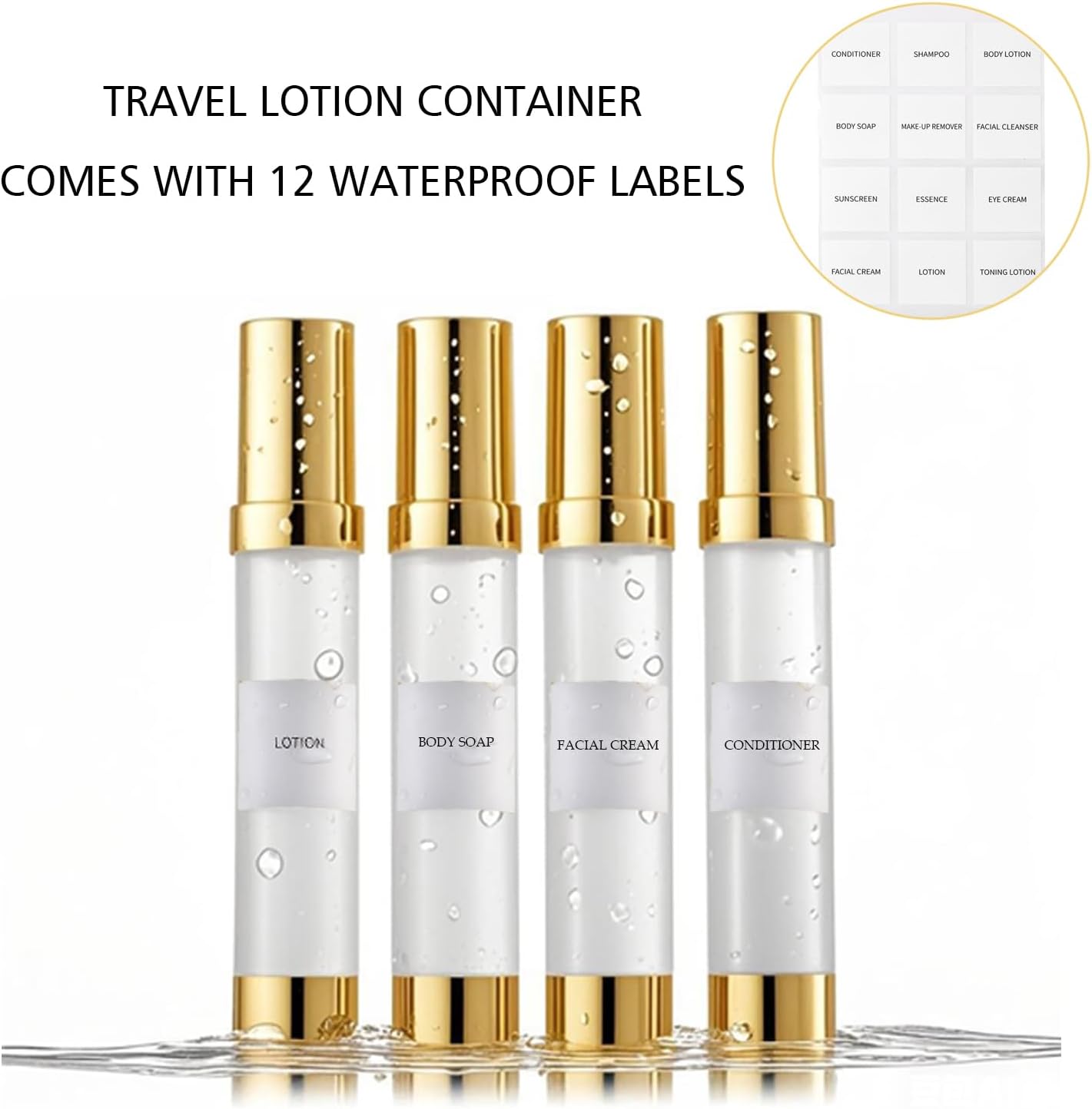 1oz travel bottles 30ml, 4 pcs,Golds clear travel bottles,Airless pump bottles,DIY travel bottle set cosmetic containers Included， Gift Box，With labels,refillable cosmetic containers