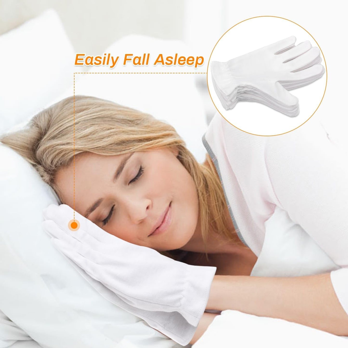 Selizo 6 Pairs 100% White Cotton Gloves for Eczema, Moisturizing Gloves for Dry Hands Overnight Women, Moisture Sleeping Spa Lotion Hand Cream Gloves for Eczema Dry Cracked Hands Sensitive Skin