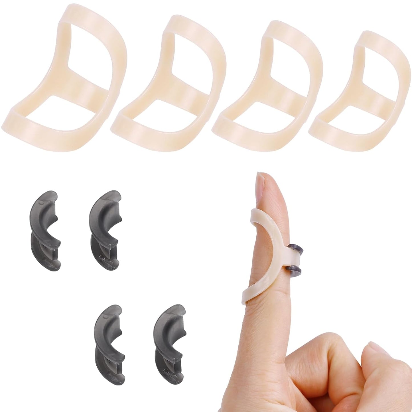 8Pcs Oval Finger Splints & Click-Lock Adjustment Kit, 4 Graduated Finger Ring Splint & 4 Splint Adjustment, Finger Braces for Arthritis, Mallet, Straightening, Support (Size 1-4)