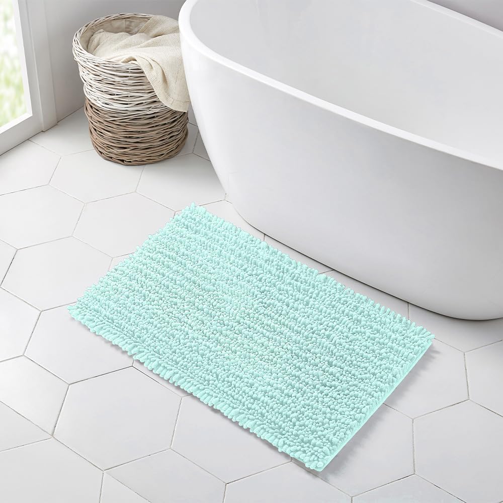 Walensee Bathroom Rug Non Slip Bath Mat (36x24 Inch Spa Blue) Water Absorbent Super Soft Shaggy Chenille Machine Washable Dry Extra Thick Perfect Absorbant Best Large Plush Carpet for Shower Floor