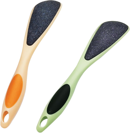 Double Sided Foot File Callus Remover 2-Pack, Pumice Stone for Feet with Ergonomic Handle, Dead Skin Remover for Cracked Heels, Pedicure Tool for Dry or Wet Use at Home & Salon