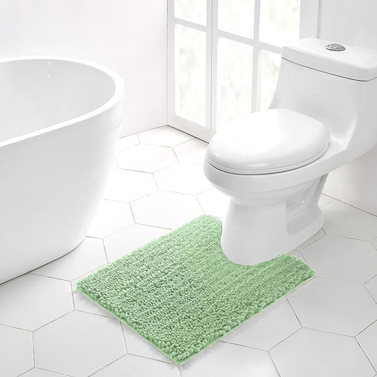 Walensee Bathroom Contour Rug Non Slip Toilet U Shaped Bath Mat (20x24, Sage Green) Water Absorbent Super Soft Shaggy Chenille Machine Washable Dry Extra Thick Perfect Absorbant Best Plush Carpet