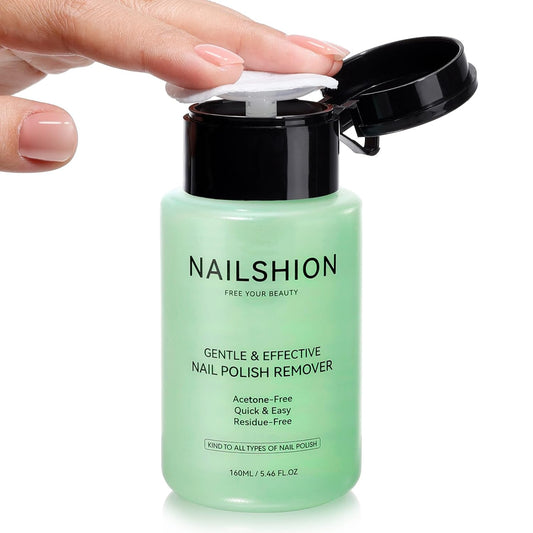 Nail Polish Remover with Aloe Vera, Non-Acetone Fingernail Polish Remover with Easy Push-down Pump, VE Non-Drying 5-10s Effectively to Clear Quick Dry Nail Polishes, 160ml