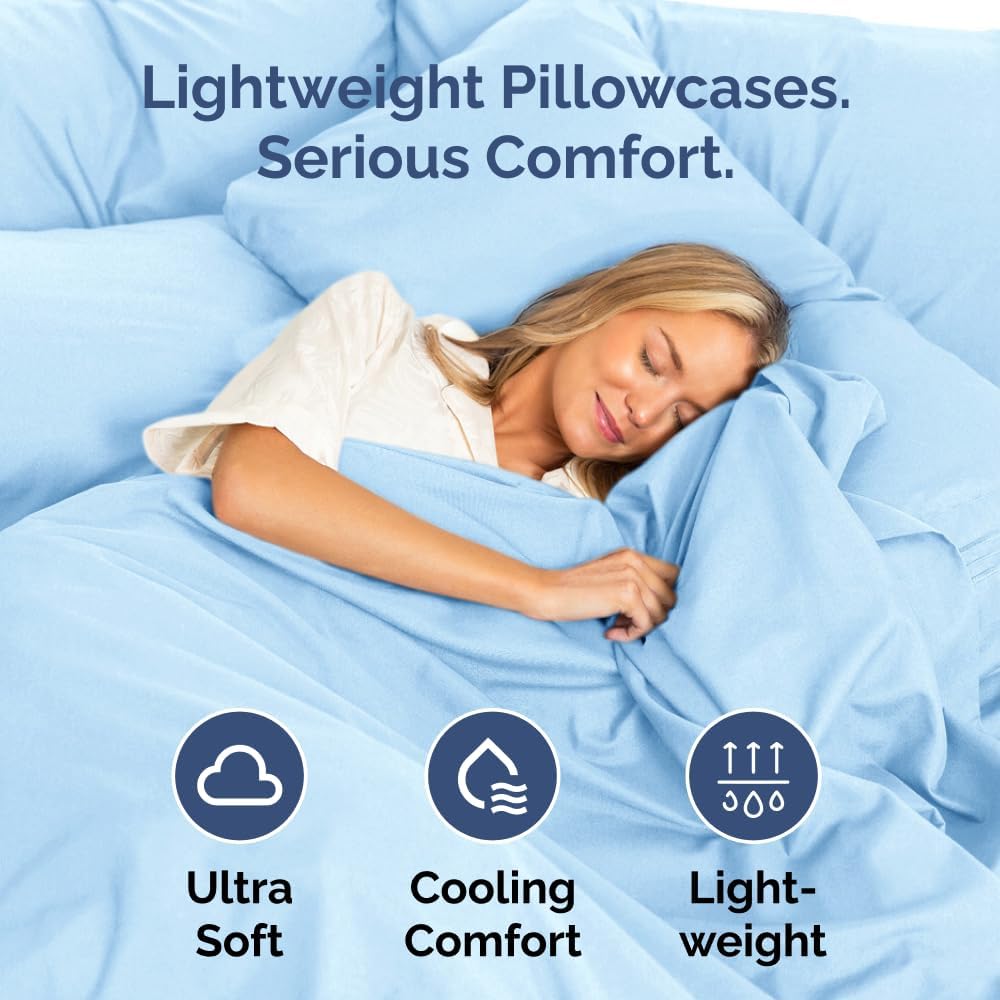 Standard Pillow Cases Set of 8 - Ultra Soft Hotel Quality Pillowcase Covers - Comfy & Wrinkle Free - Shrink, Stain and Fade Resistant - Machine Washable Pillow Protectors - 8 Piece Set - Light Blue