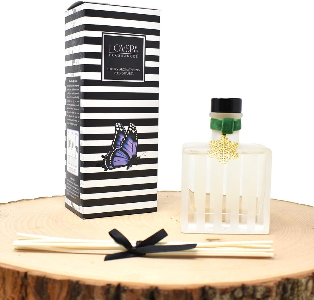 LOVSPA Reed Diffuser Set, Snow Pine Scented Oil Diffuser with Sticks, Home Fragrance Accessories for Bathroom Shelf Decor, Aroma Diffusers for Home or Office Desk, USA Made