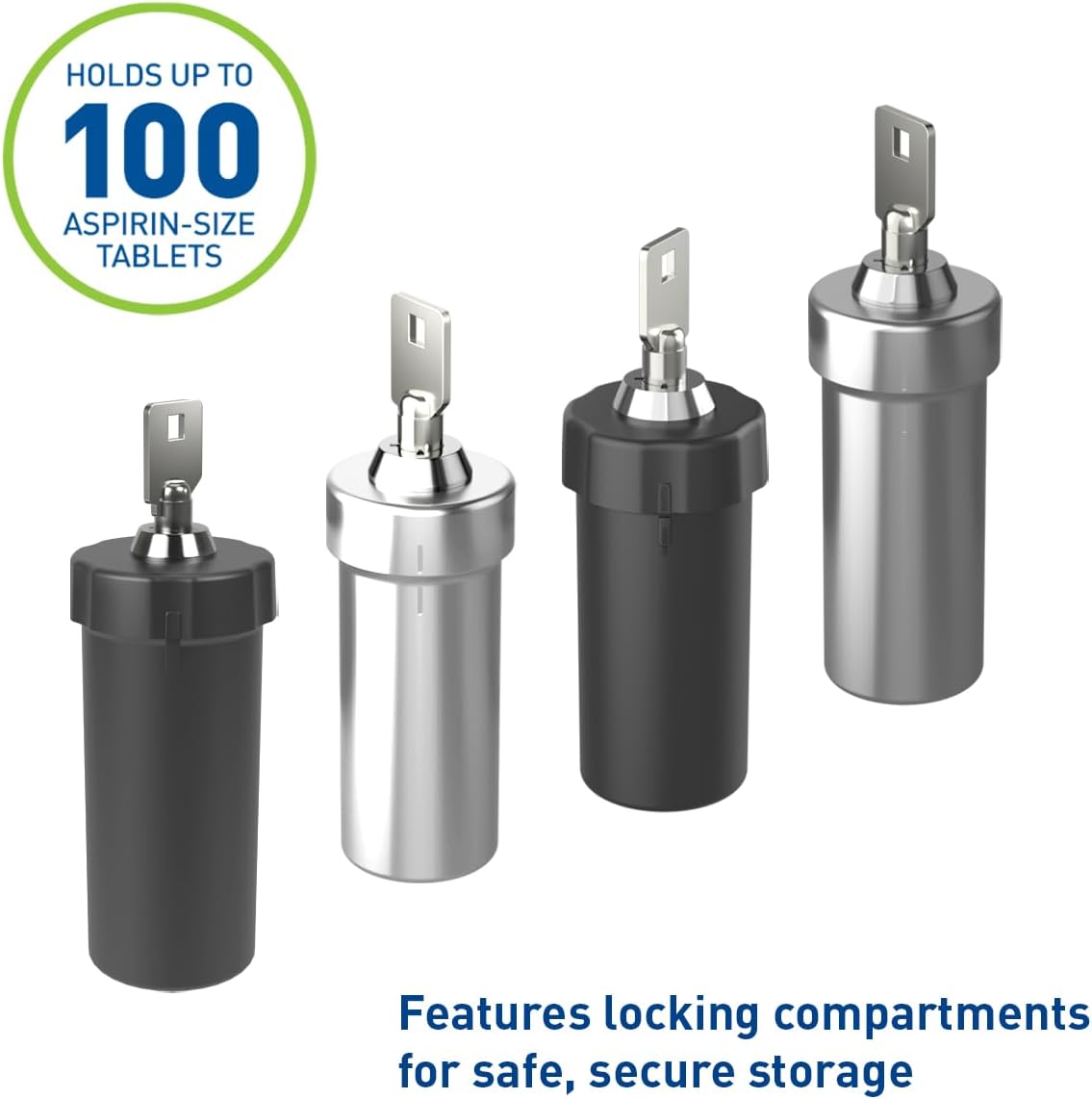 Ezy Dose Pill Box and Medicine, Vitamin Container, Safe for Money & Travel Items, Stainless Steel, 2 Keys with Lock