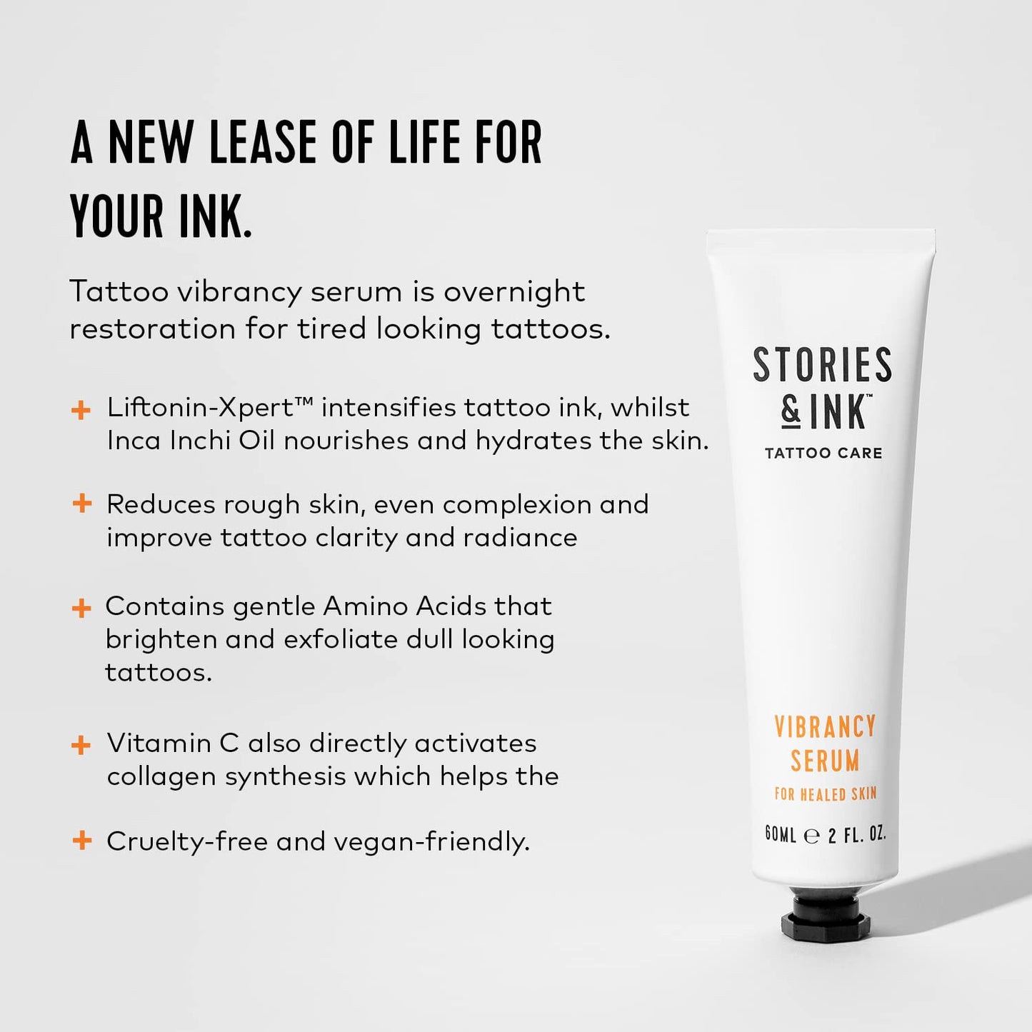 Stories & Ink Tattoo Care | VIBRANCY SERUM for healed skin - Overnight Treatment for Faded Tattoos to Brighten Pigments & Enhance Ink Intensity, 60 mL / 2 Fl Oz