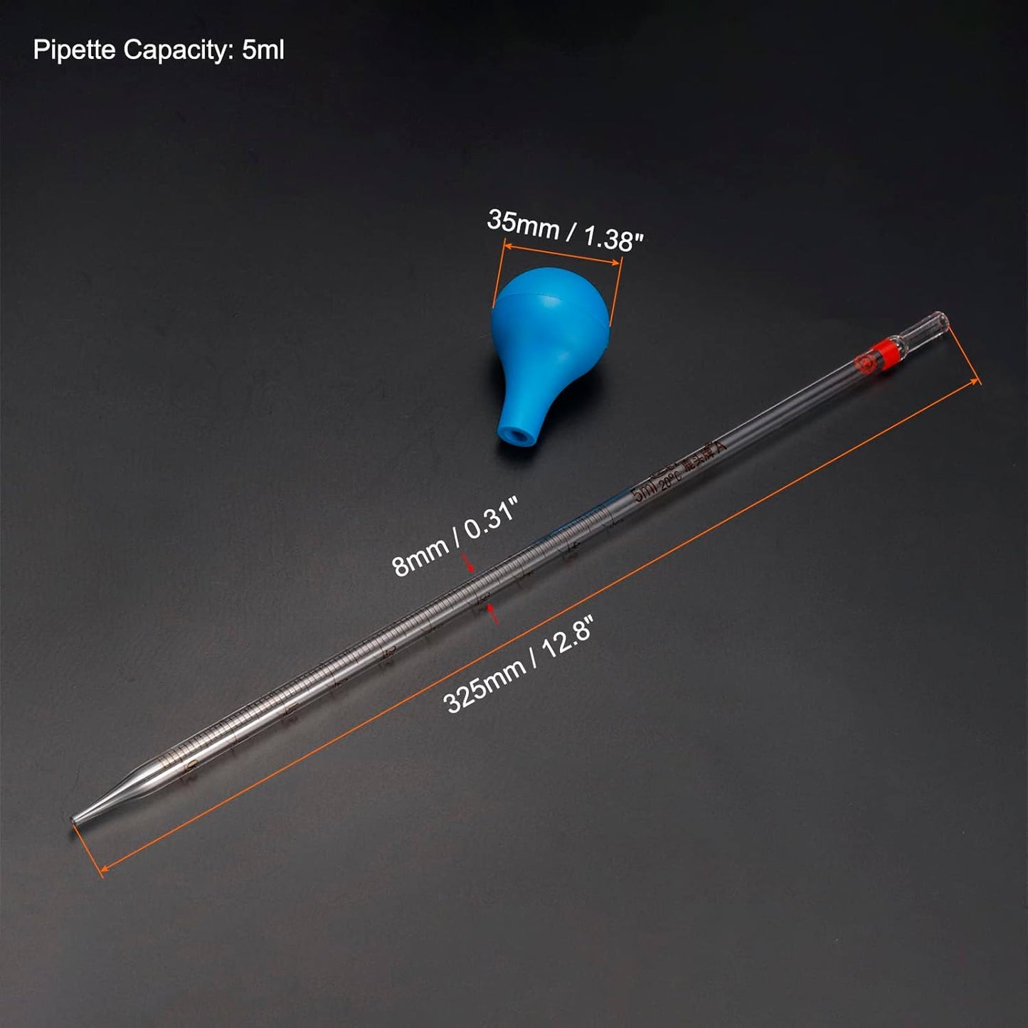 PATIKIL Graduated Dropper Pipettes Kit, 5ml Borosilicate Glass Pipette with Rubber Cap for Transfer Liquid for Lab, Chemistry, Clear