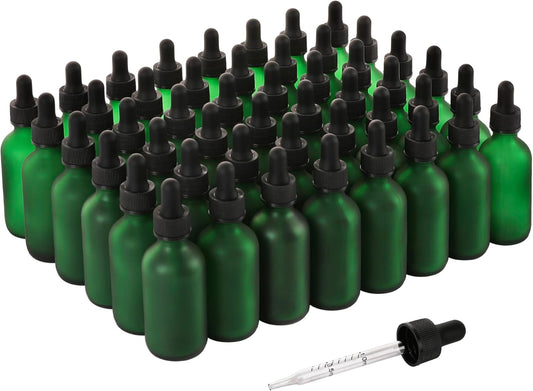 2oz Glass Dropper Bottle,Preety Texture Tincture Bottles with Precise Scales Eye Droppe,for All Kinds Of Mixed Liquids,Leak-Proof Design for Easy Travel (Green Frosted-48Pack)