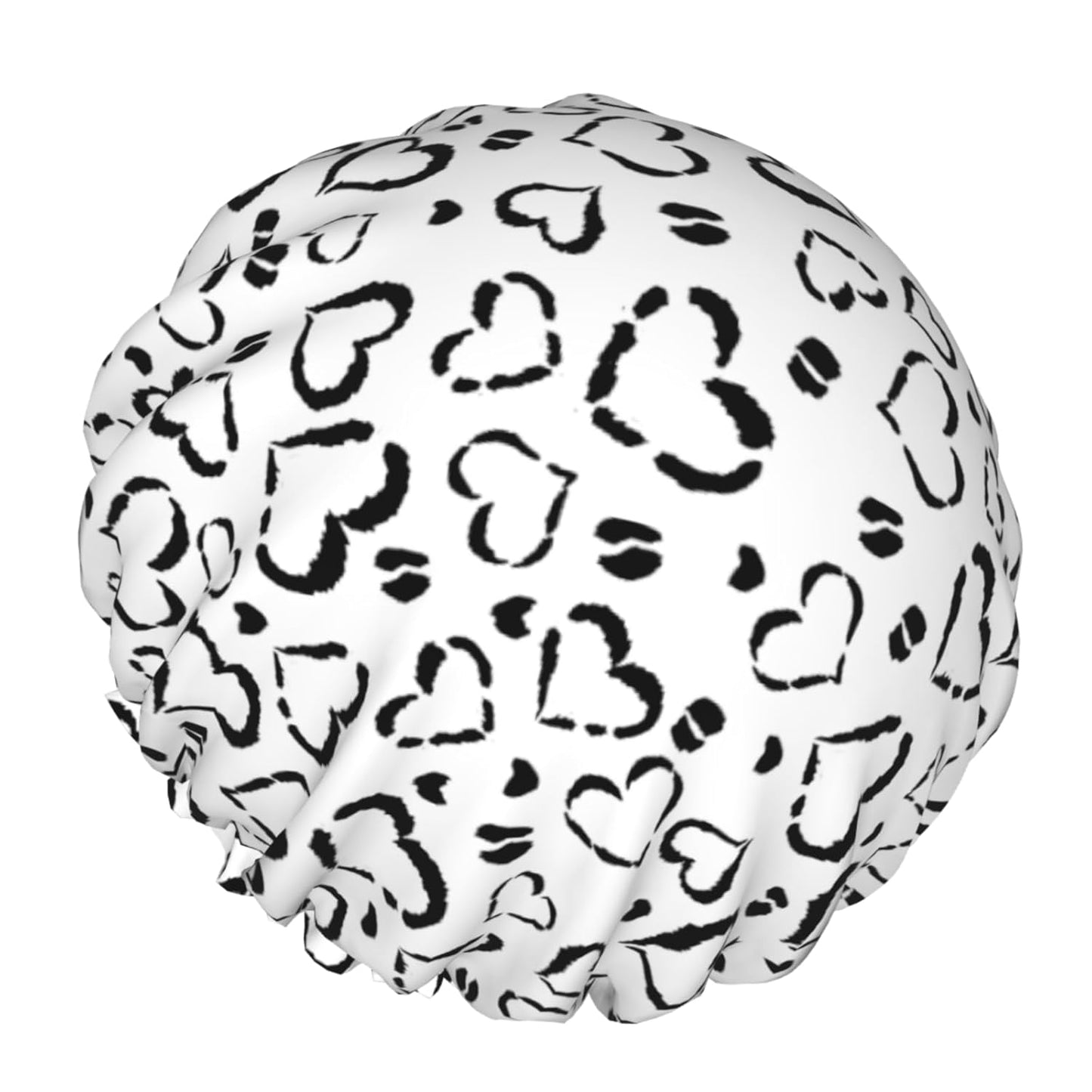 Black Heart Leopard Print Shower Caps Dual-Layer Waterproof Bath Hat Black White Hair Caps Elastic Reusable Hair Hat for Shower Cooking Clean Makeup Travel