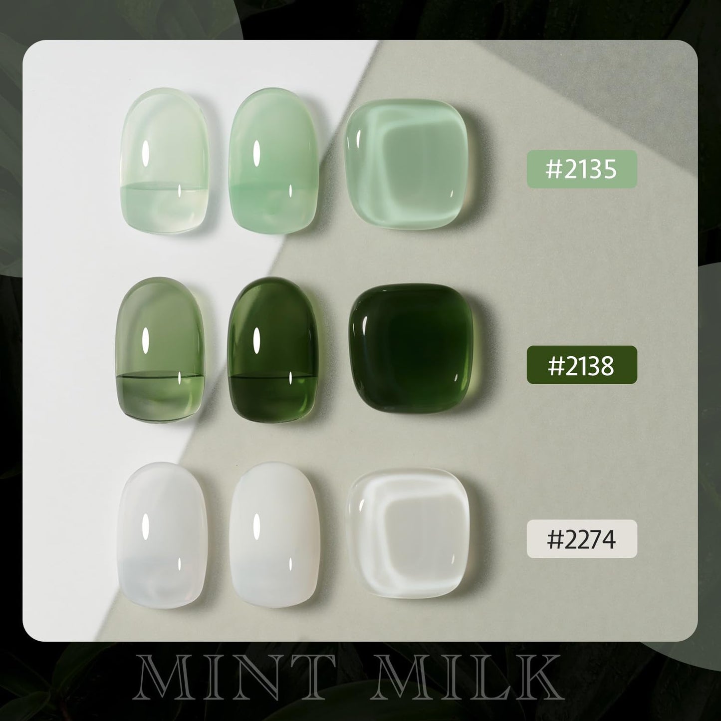 GAOY Gel Nail Polish Kit, 3 Colors 16ml Jelly White Green, Soak Off UV Gel Polish Set - Mint Milk