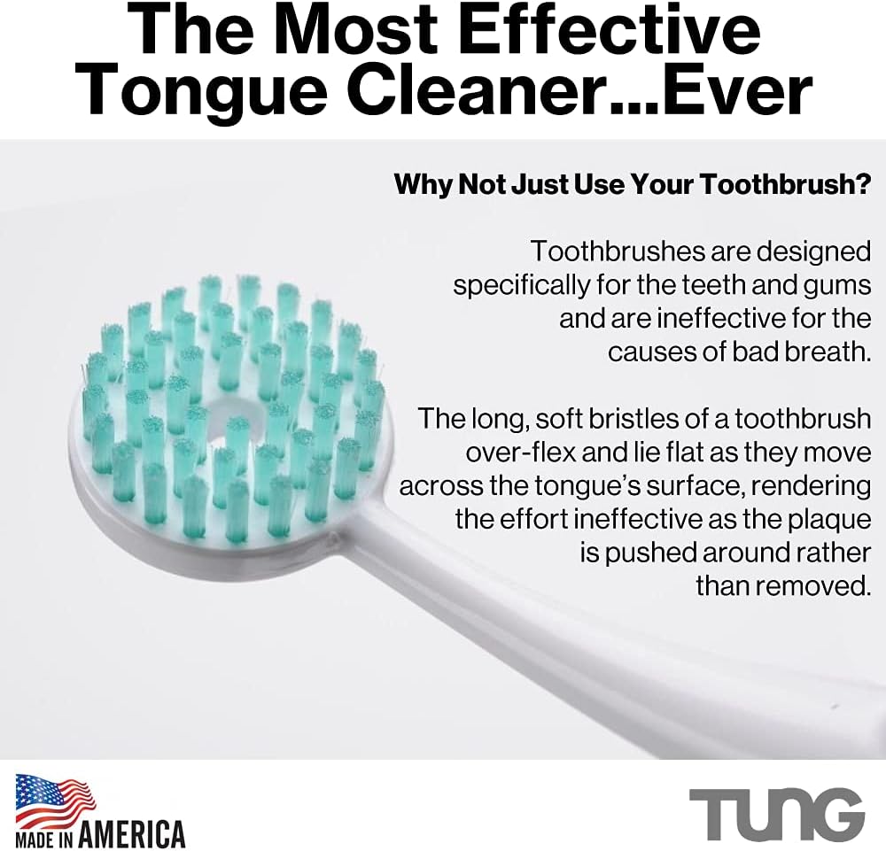 TUNG Brush Tongue Cleaner, Plastic TUNG Scraper, Tongue Cleaning to Fight Bad Breath, Halitosis Defense, USA Made, 2-Pack