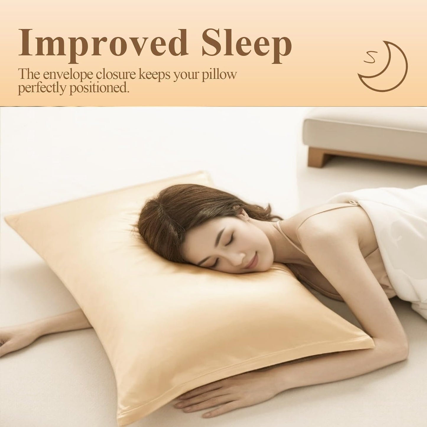 Juwenin Bedding,Super Soft and Luxury Silky Satin Pillowcase with Zipper (Silky Satin Pillow Case for Hair) Set of 2 (Champagne, Standard(20''x26''))