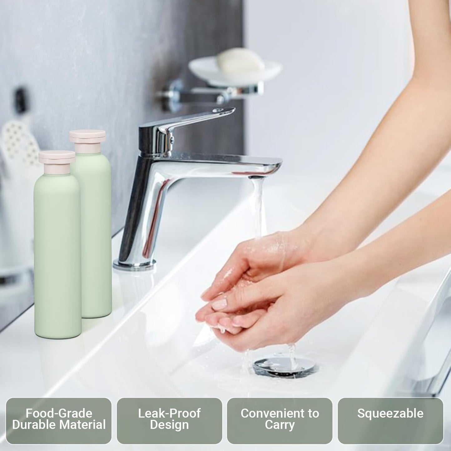 8.8oz Travel Essentials Shampoo Bottles for Toiletries,Empty Plastic Squeeze Bottles with Flip Cap for Tavel Size Shampoo and Conditioner (3 pack, green)