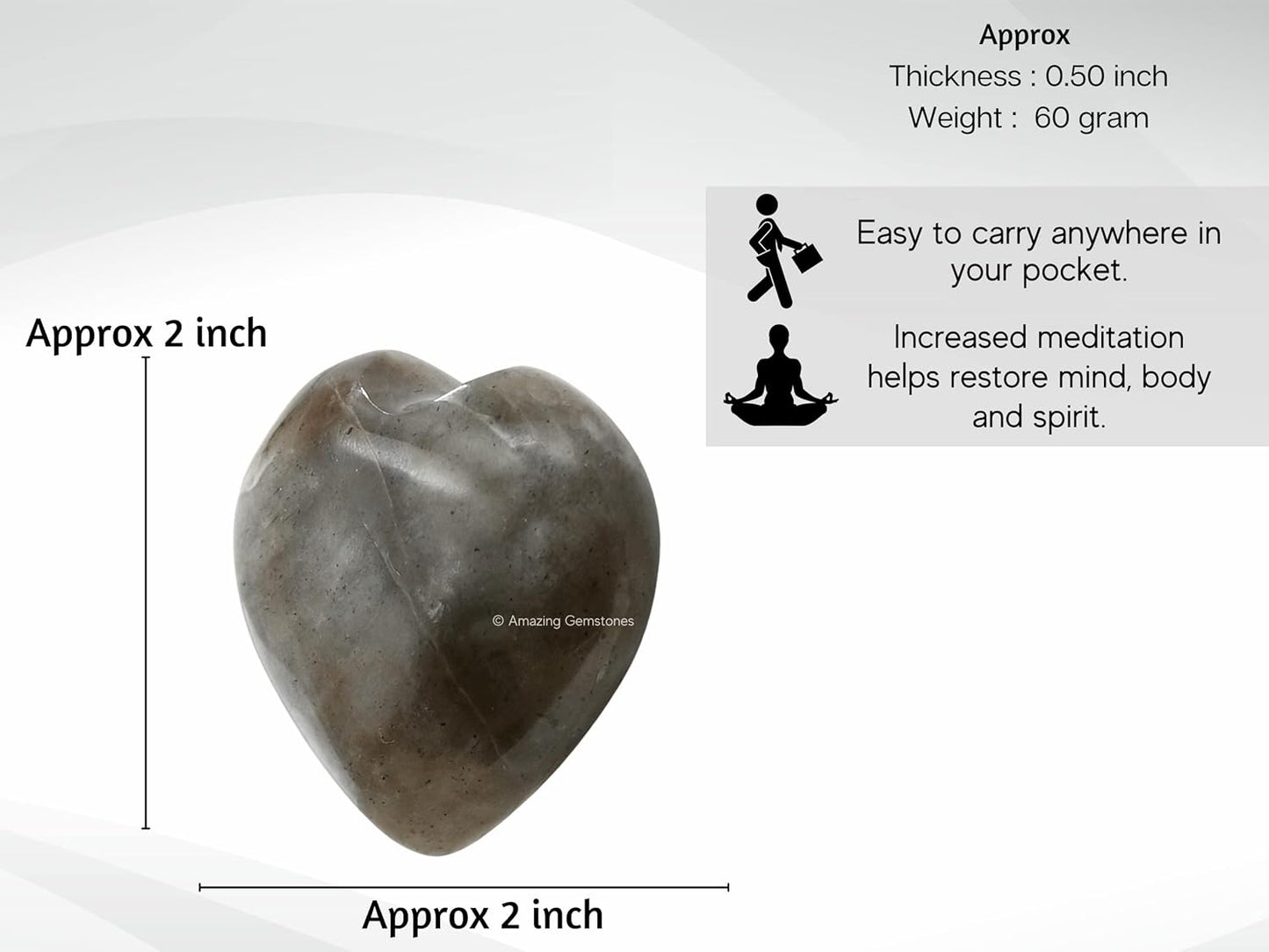 Amazing Gemstone Chrysoberyl Cats Eye Crystal Heart Palm Stone - Pocket Massage Worry Stone for Natural Body Chakra Balancing, Reiki Healing and Crystal Grid