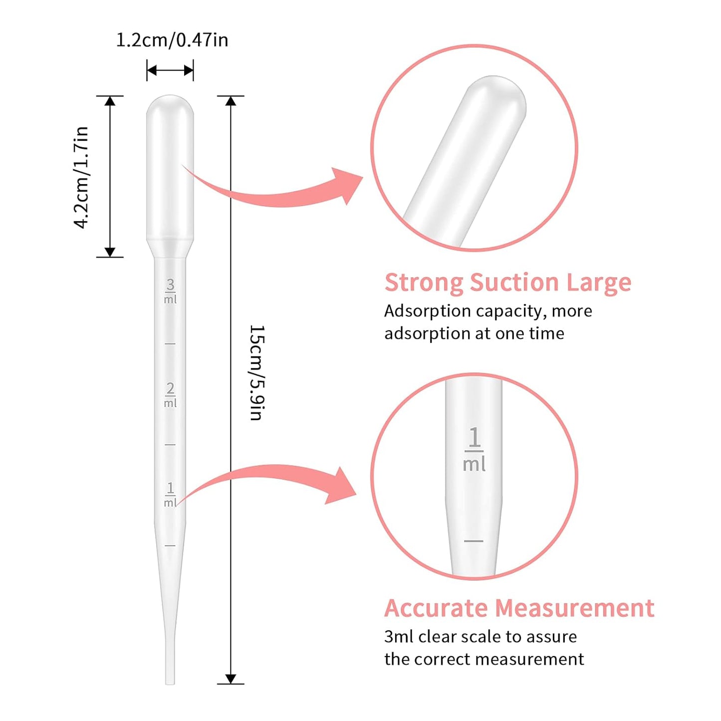 G2PLUS 100PCS 3ml Disposable Plastic Pipettes, Essential Oils Graduated Transfer Pipettes for Science Laboratory, Experiment, Essential Oils, Make up Tool