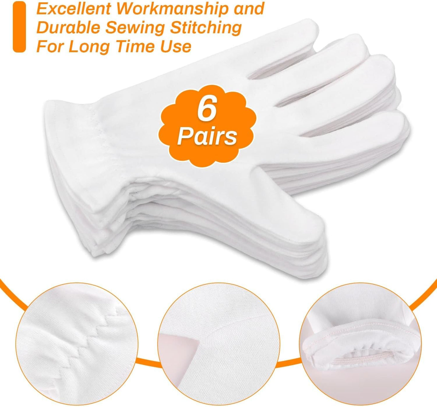 Selizo 6 Pairs 100% White Cotton Gloves for Eczema, Moisturizing Gloves for Dry Hands Overnight Women, Moisture Sleeping Spa Lotion Hand Cream Gloves for Eczema Dry Cracked Hands Sensitive Skin