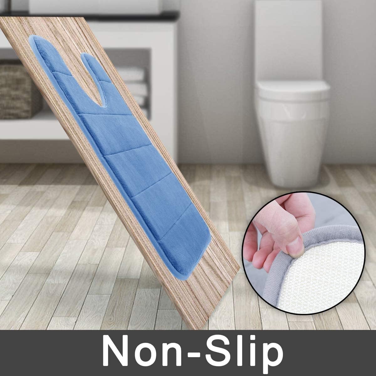 Yimobra Memory Foam Toilet Bath Mat U-Shaped, Soft and Comfortable, Super Water Absorption, Non-Slip, Thick, Machine Wash and Easier to Dry for Bathroom Commode Contour Rug, 24 X 20 Inches, Blue