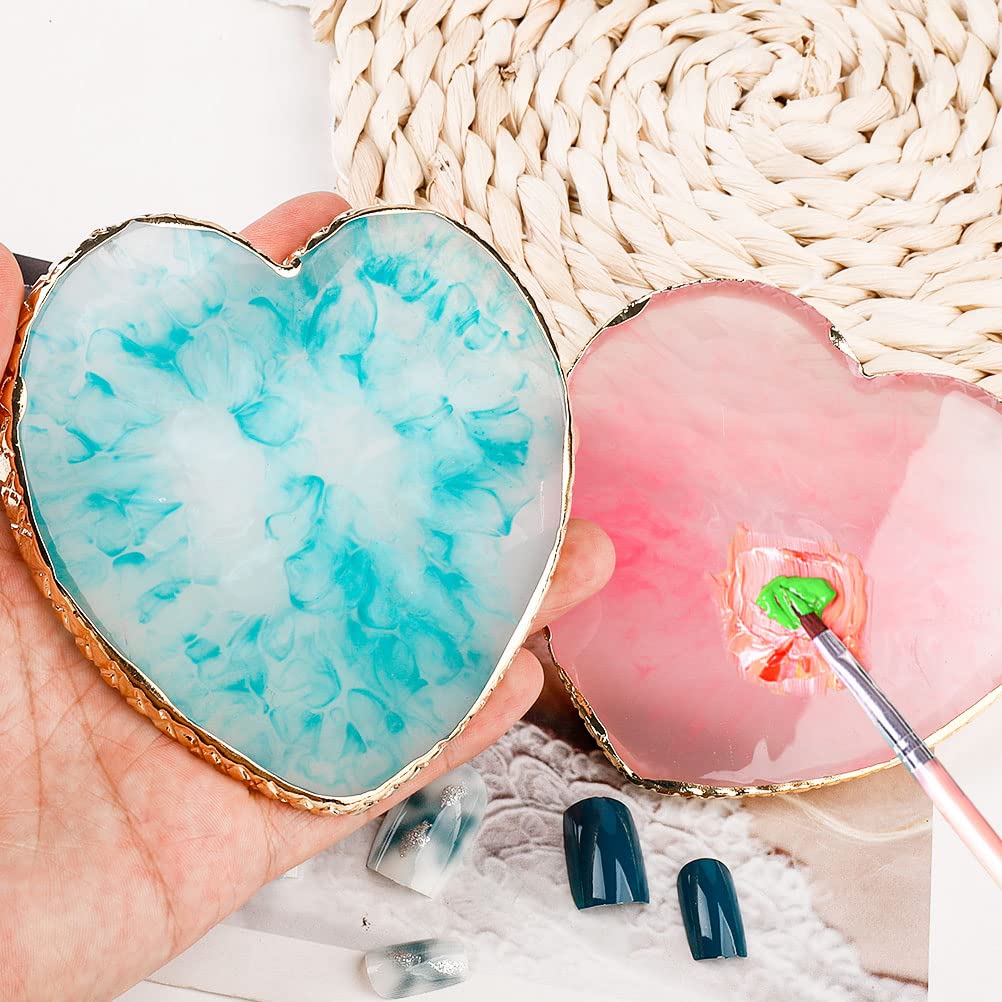 2 Pcs Resin Nail Art Palette, Nail Art Painting Mixed Color Palettes Gold Edge Nail Holder Nail Art Display Board