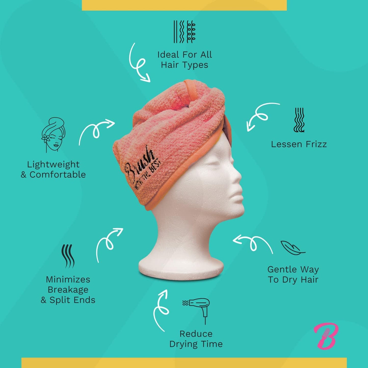 Felicia Leatherwood Microfiber Hair Towel Wrap - Quick Drying, Anti Frizz & Gentle on Hair - Easy to Use, Saves Time, Lightweight & Compact - for Curly, Long & Thick Hair - Watermelon - 4 Pack