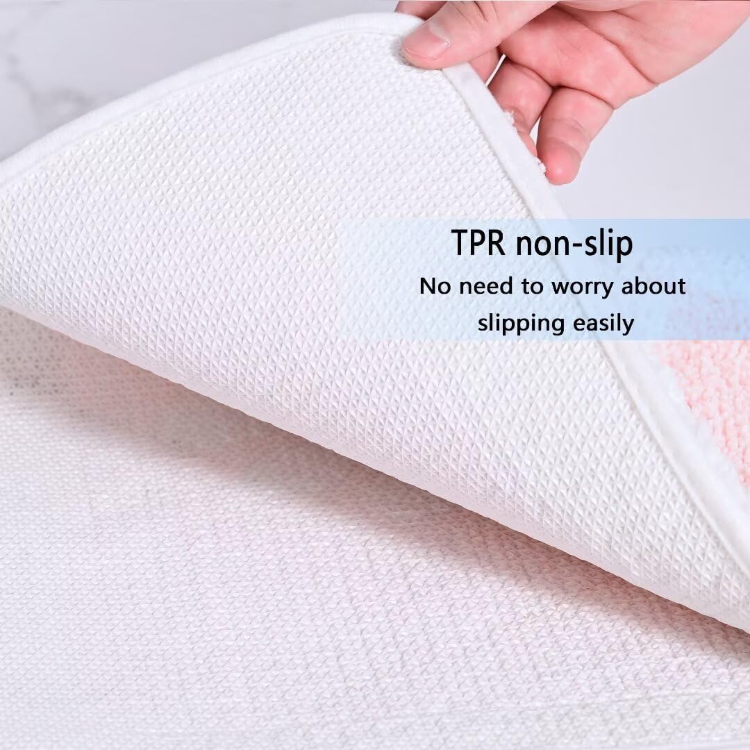 Fluffy Soft Superfine Fiber Bath Rugs, White Flower - Non Slip, Machine Wash, Plush Mat for Bathroom & Shower Room (16" 24", Pink)