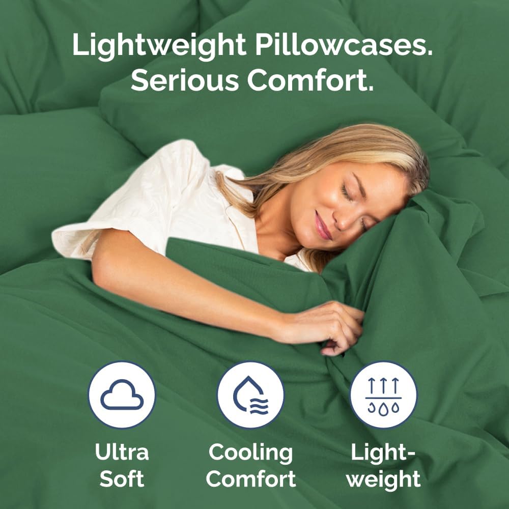 King Pillow Cases Set of 2 - Ultra Soft Hotel Quality Pillowcase Covers - Comfy, Cozy & Wrinkle Free - Shrinkage and Fade Resistant - Machine Washable Pillow Protectors - 2 Piece Set - Emerald Green