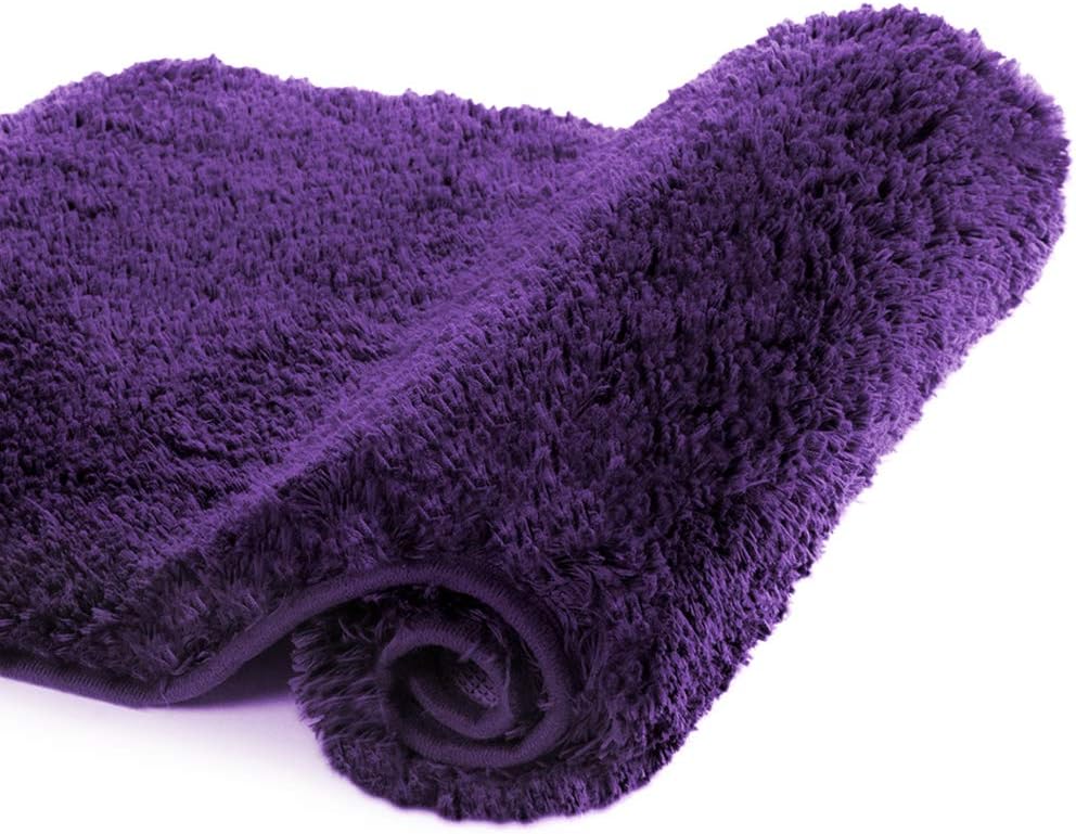 Walensee Bath Mat - Non Slip, Thick Plush, Machine Washable (20 x 32, Dark Purple) Soft Microfiber Shaggy Rug for Bathroom & Shower