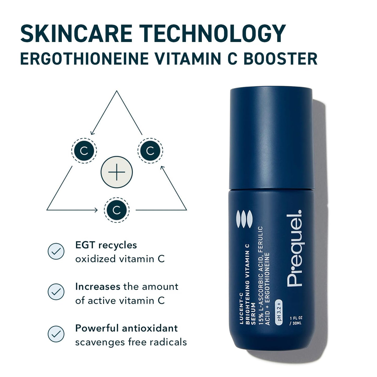 Prequel Skin Lucent-C, Vitamin C Serum for Face. Professional Facial L-Ascorbic Acid, Ferulic Acid Formula with Niacinamide. Clinical Skincare for Luminous Firm Skin. 1oz Pump