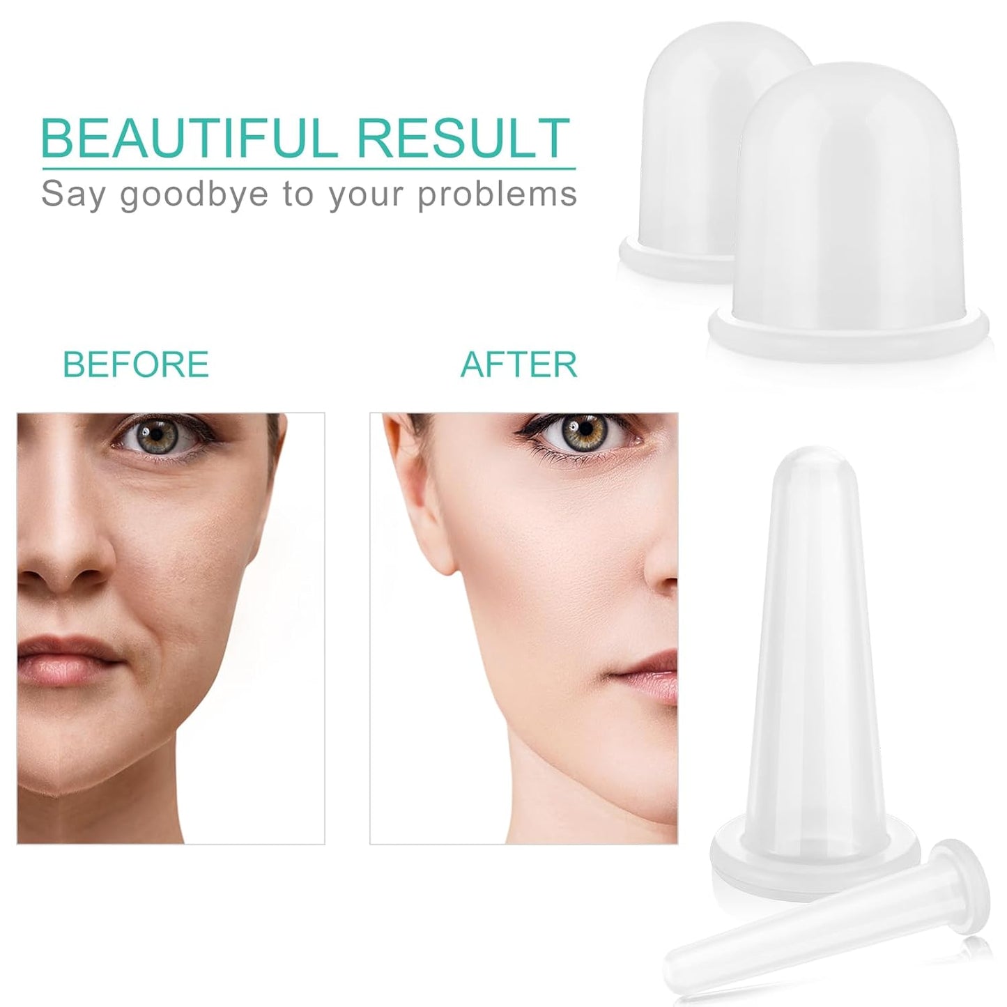 BBTO Silicone Facial Cupping Set, Vacuum Massage Cup Kit for Body, Face, Neck, Back, and Eye, 6 Cups and Exfoliating Brush (Clear)