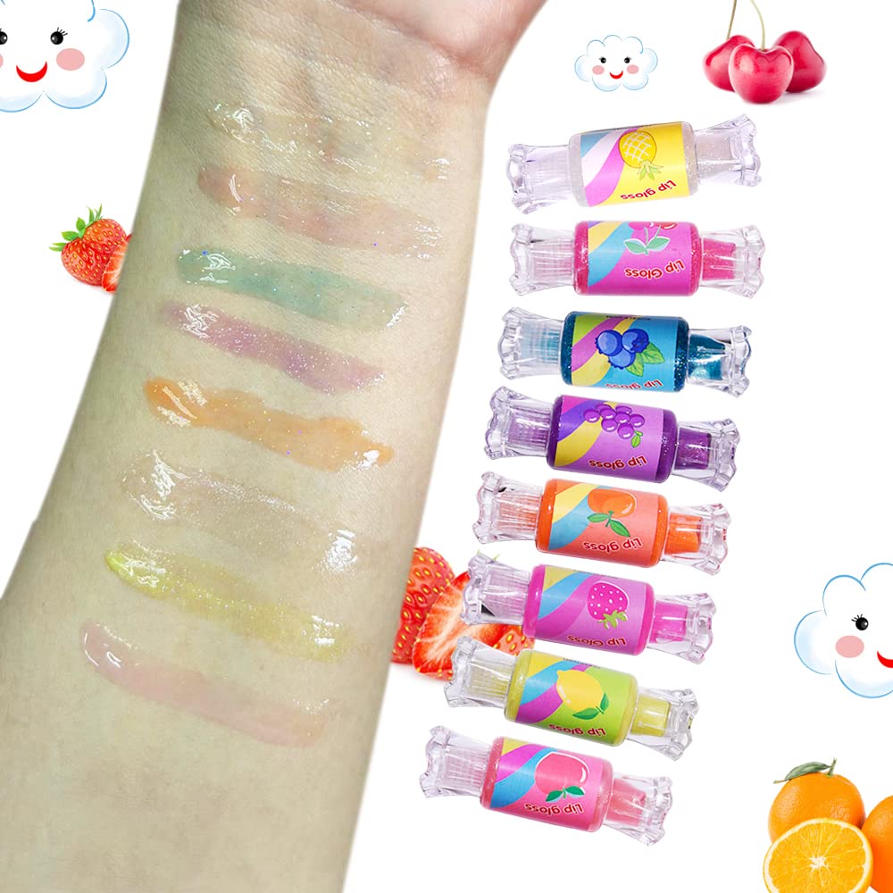 Cute Lip Gloss for Kids, 6PCS Glitter Girls Lip Gloss Set with Shape of Candy, Assorted Flavors Hydrating Lip Balm Party Favor Make-up for Girls and Teens Ages 8-12