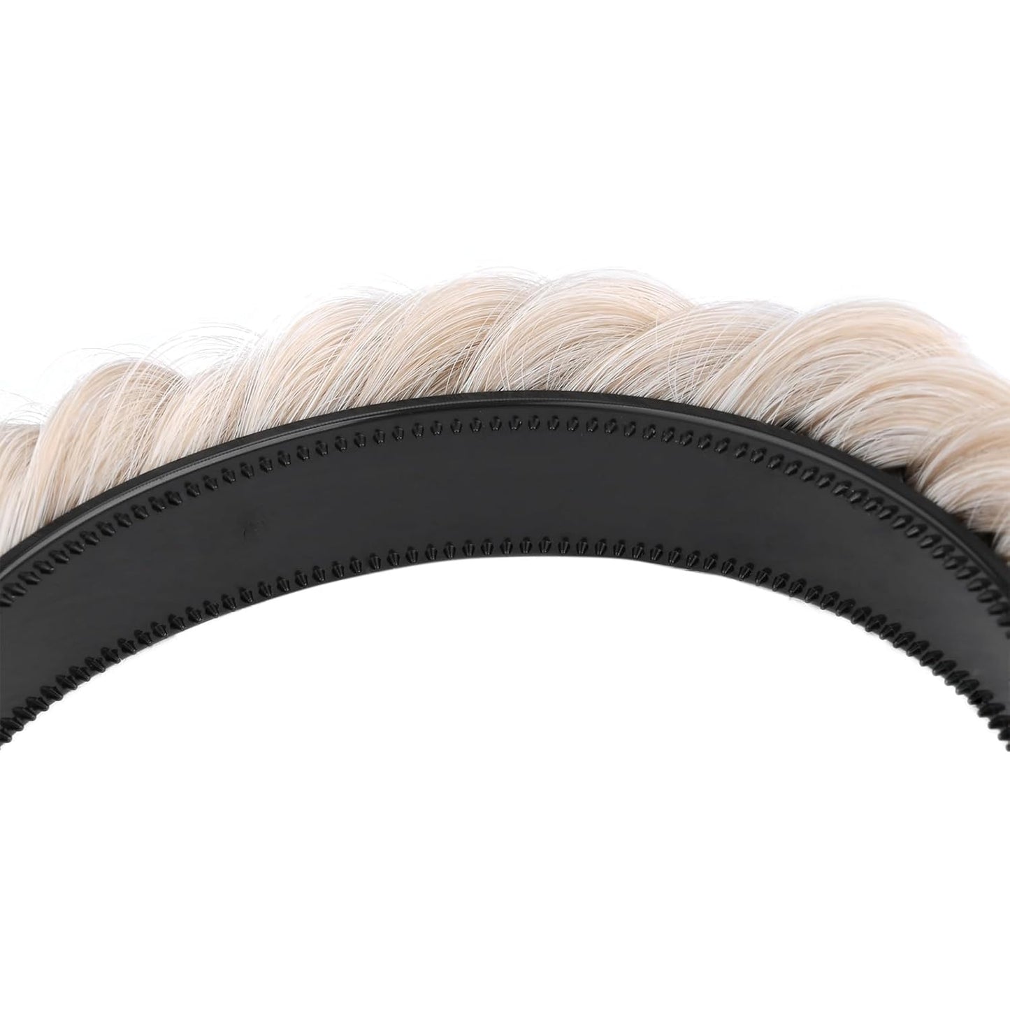 DIGUAN Wide Messy Braided Headband With Teeth Synthetic Hair Plaited Headband High Elasticity Braids Chunky Fishtail Braided Hair Band Hairpiece for Girls Women Beauty Accessory (White Blonde)