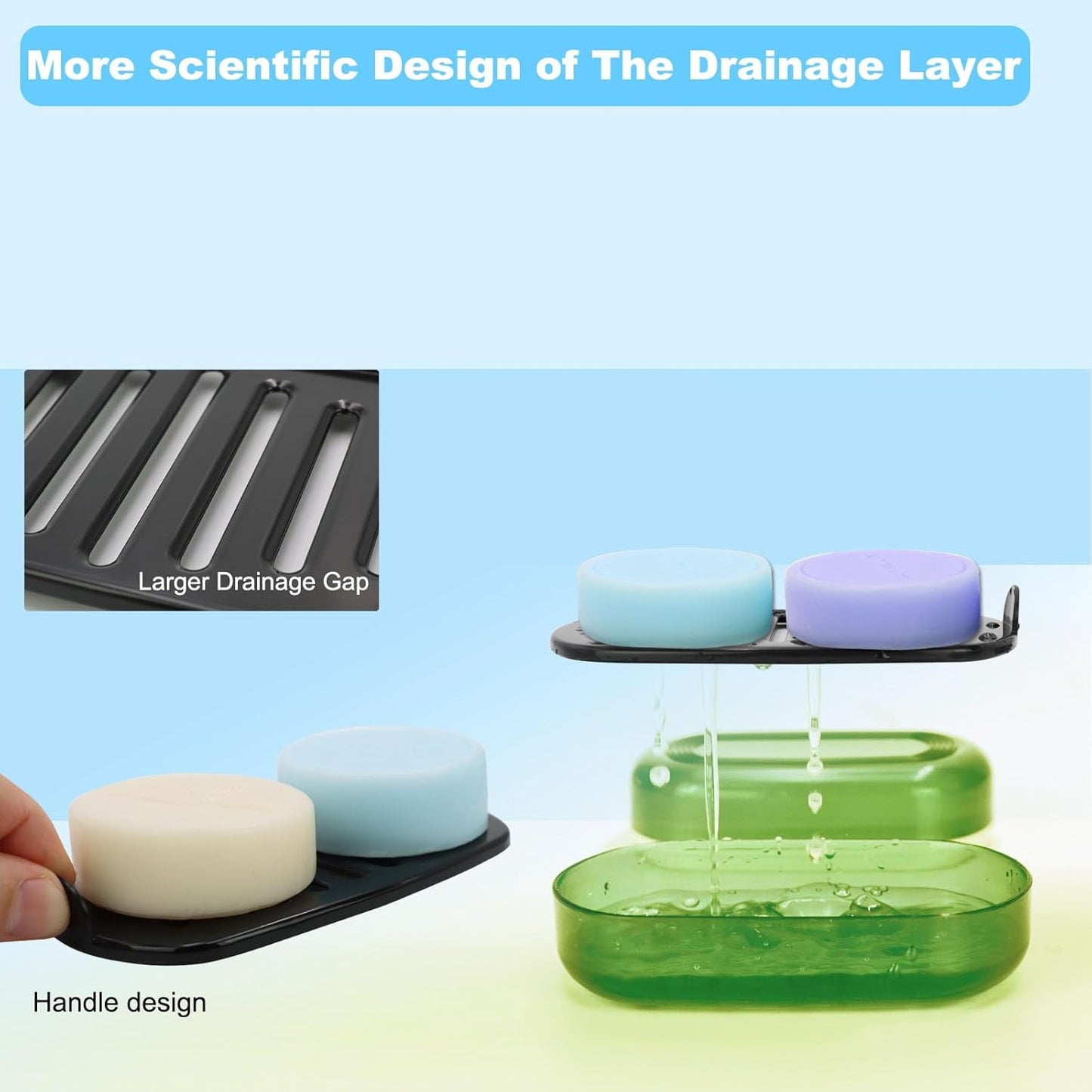 Solid Shampoo Bar Holder, Large Bar Soap Holder, Travel Soap Container, Soap Box with Draining Layer, Soap Case for Bathroom, Traveling, Gym, Camping (Green Style-1-Large)