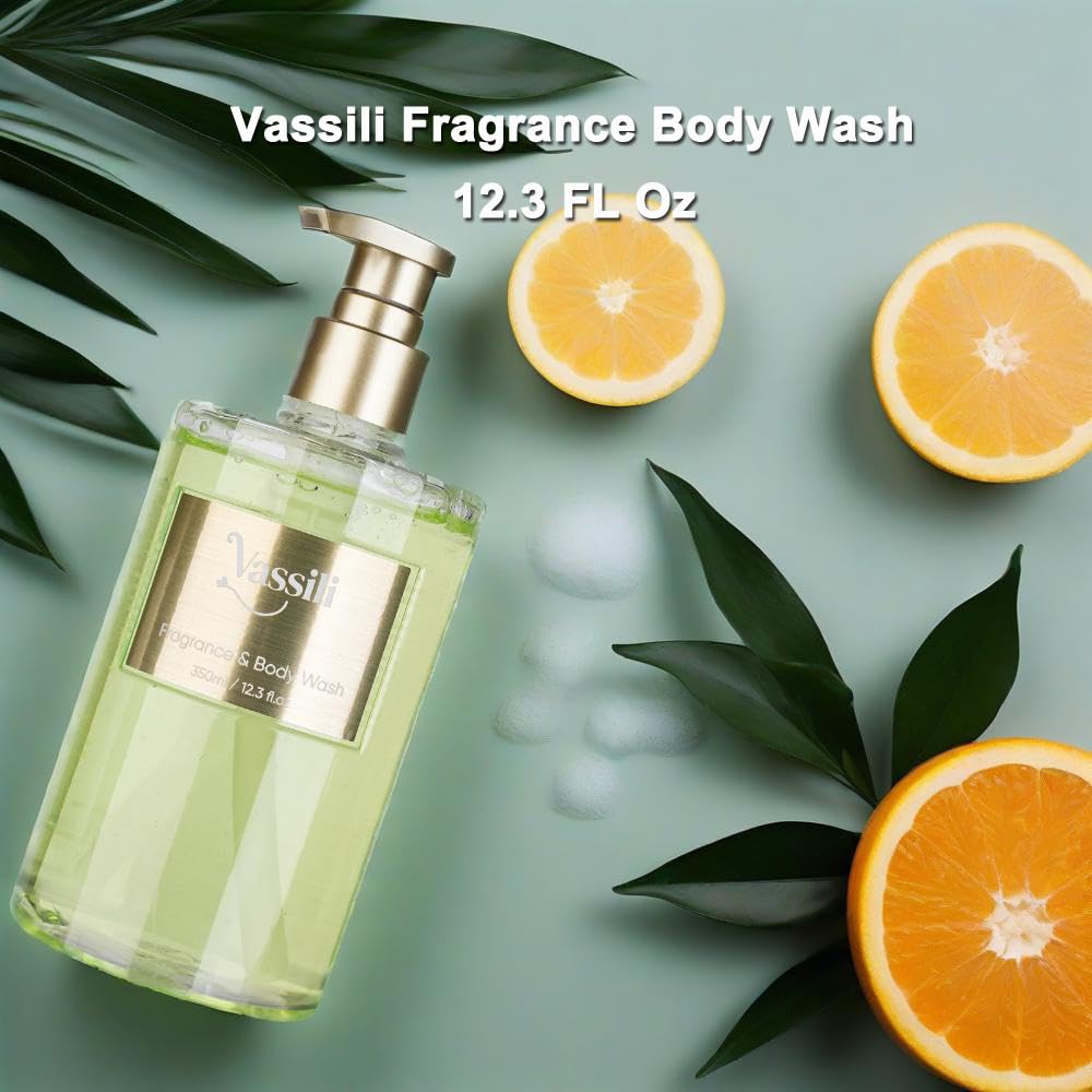 Vassili Fragrance Body Wash - Long-Lasting Aroma with Orange Blossom, Green Tea & Citrus, Hydrating & Moisturizing Formula, Gentle for All Skin Types,12.3 Fl Oz（Mystic Mist）