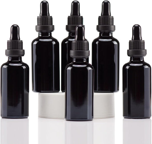 YIZHAO Black Glass Dropper Bottle 2oz, Tincture Bottles with Glass Dropper, for Essential Oils, Aromatherapy, Cosmetic, Laboratory, Pharmacy, Liquids, Travel –6 Pcs