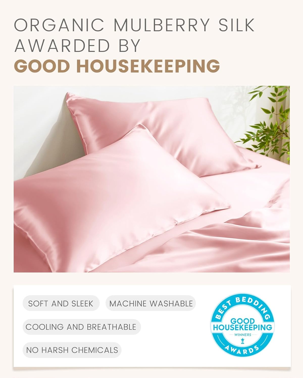 THXSILK Set of 2 100% Mulberry Silk Pillowcase for Hair and Skin Health, Soft Breathable and Smooth Pillowcases with Hidden Zipper, Both Sides Premium 6A+ Silk, California King 20"x40", Pink