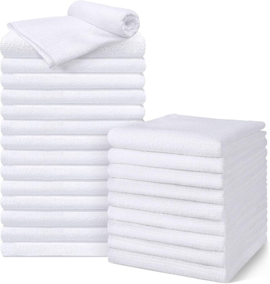 Salon Towels 24 Pack, Super Soft Microfiber Hand Towel, Highly Absorbent Hair-Drying Cloth for Gym, Bath, Spa Use and Home Beauty Care - White (16x29 inch)