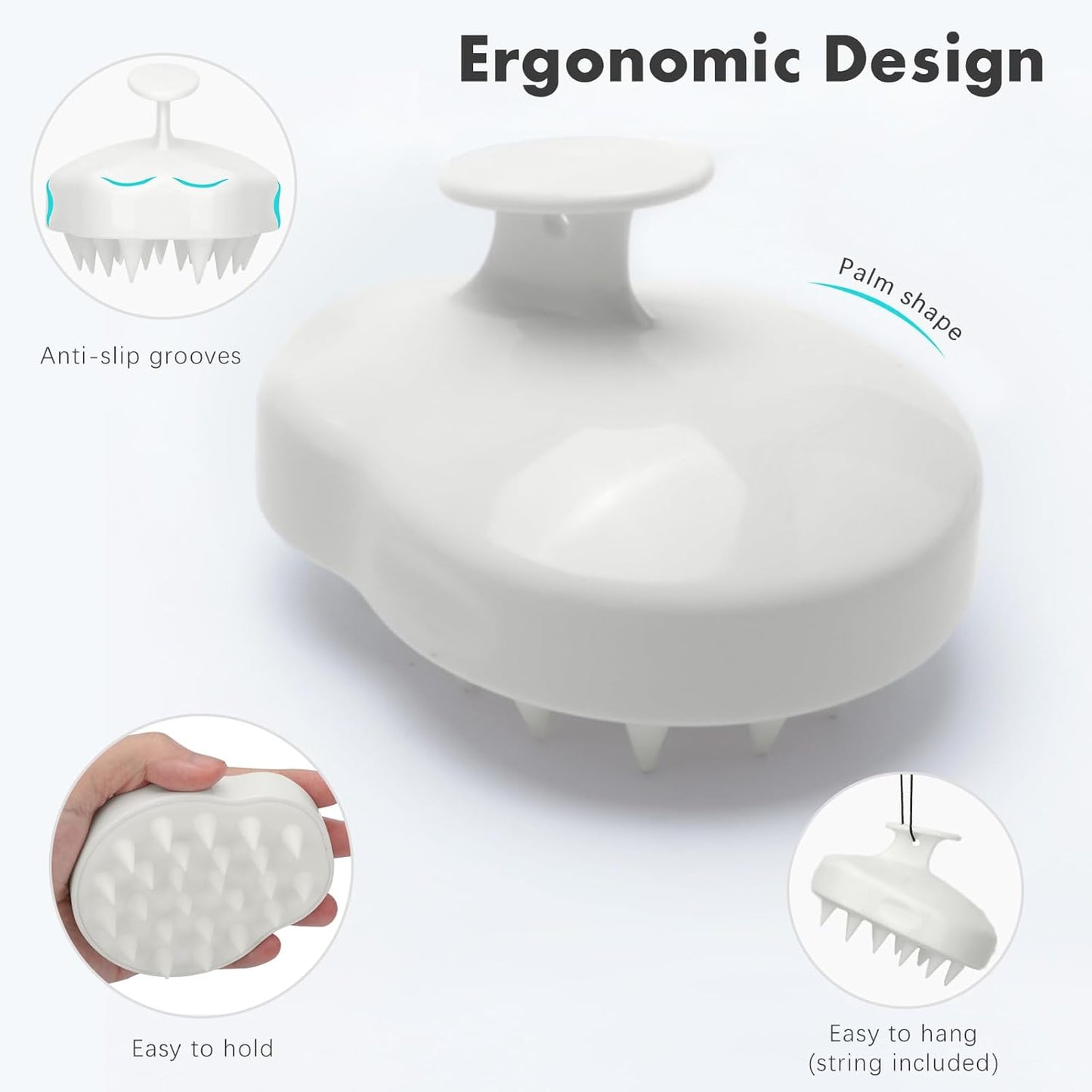 FREATECH Massager Shampoo Brush with Soft Silicone Bristles for Scalp Care, Shower Hair Scalp Scrubber Exfoliator for Dandruff Removal and Hair Growth, Wet & Dry for Men, Women and Kids, White