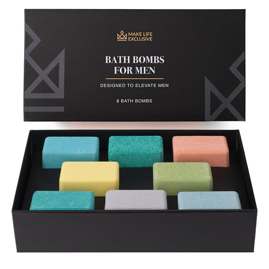 Bath Bombs for Men, Block Shape, Gifts for Men, 8 Large 5oz Bombs, 100% Natural Products & Essential Oils, Soak in, Bubble Bath