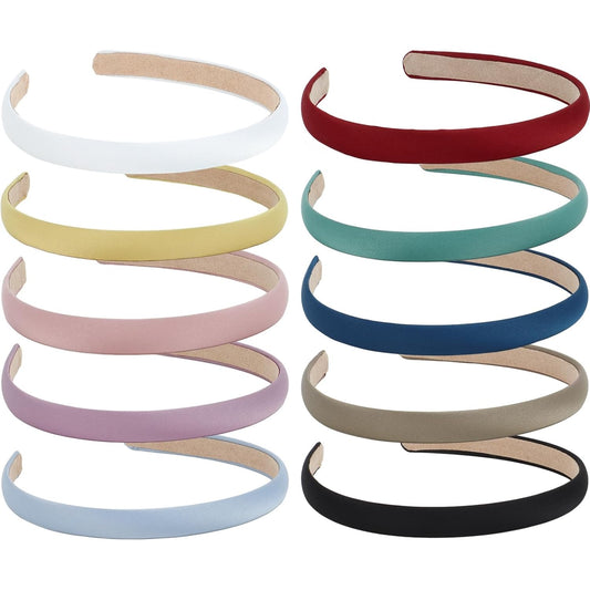 Wecoe Multicolored Narrow Satin Headbands, 10pcs Non Slip Fashion Hair Bands for Women & Girls' Hair - Holiday & DIY Costume Accessories
