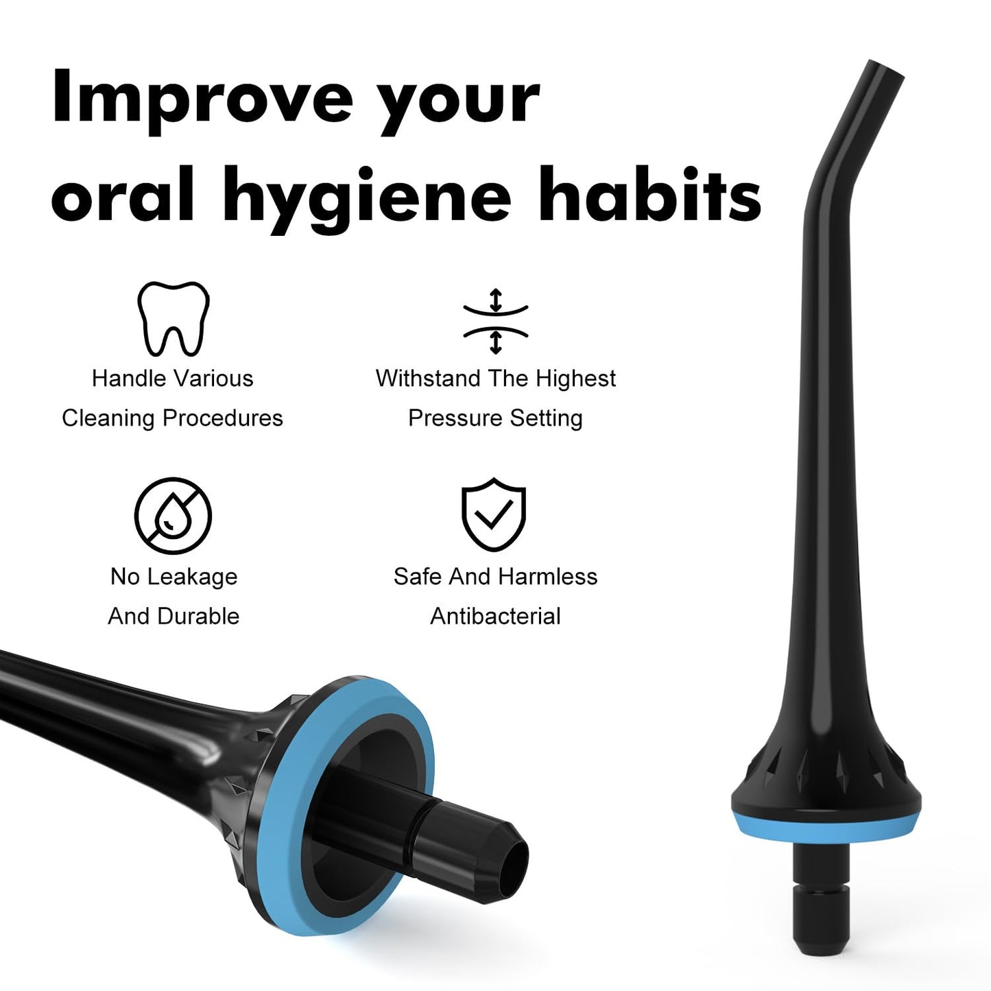 Replacement Tips for Oralfree,Nicwell,Nicefeel,COSLUS,Mospro,Zerhunt,McNaval Water Flosser, Replacement Heads Oral Irrigator Jet Tip Nozzel,Blcak（3 Pack）