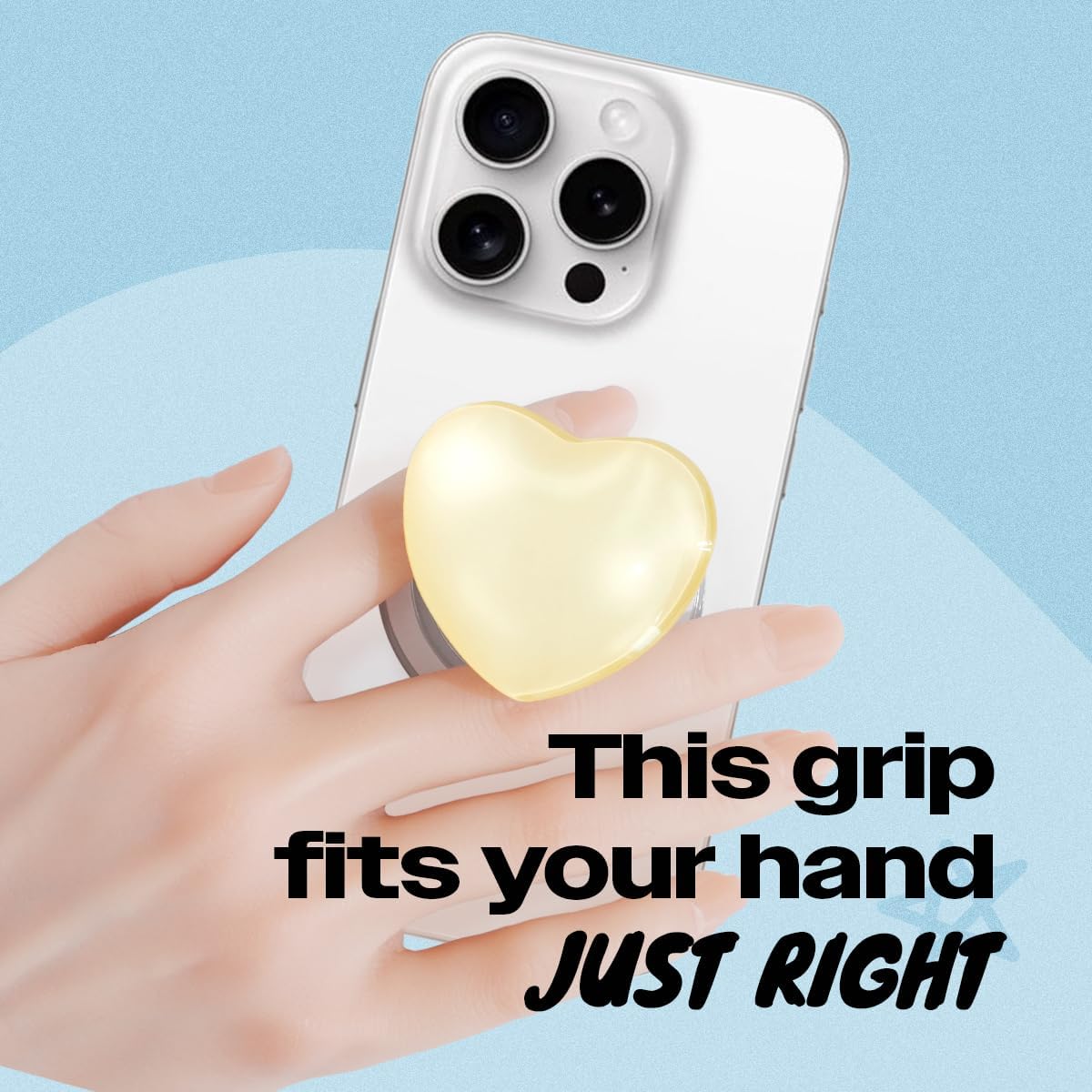 OnTheGrip Compatible with Magsafe Magnetic Cute Glass Heart Design Collapsible Mobile Phone Grip Stand Holder for Smartphone Tablet Cell Phone Accessory (Yellow)