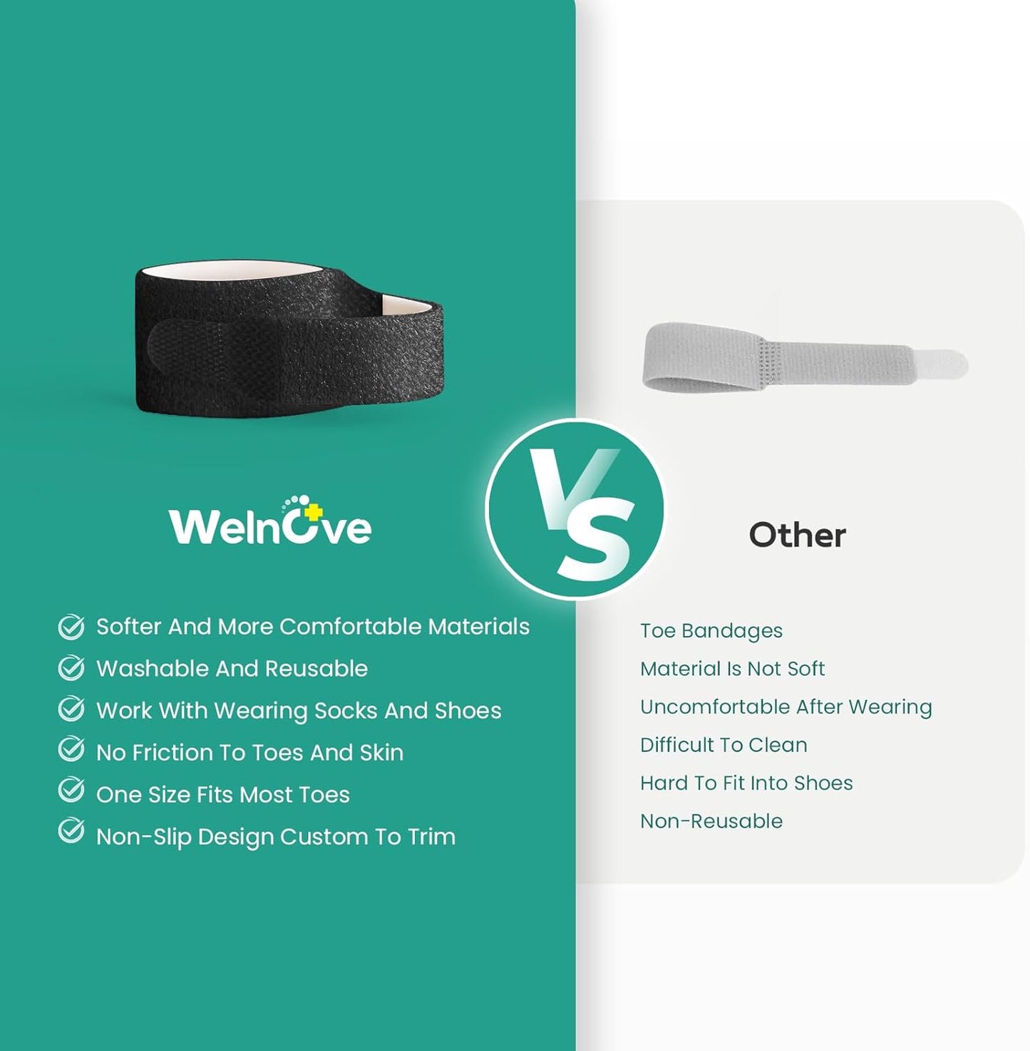 Welnove Hammer Toe Straightener - 8 Pack Broken Toe Wraps - Hammer Toe Corrector for Women - Toe Splints for Crooked Toes, Curled Toes, Bent Toes - (Large, Black)