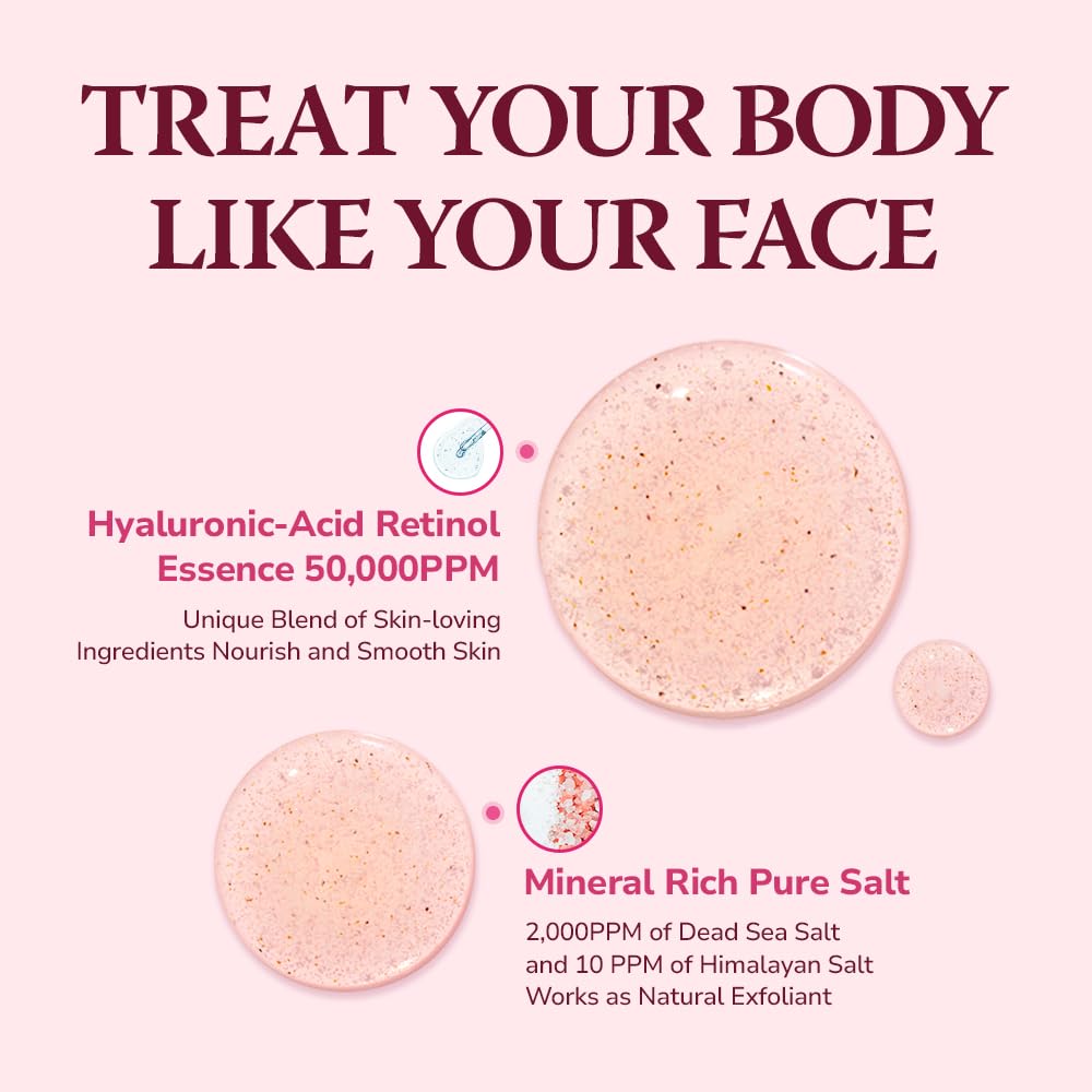 HIMALAYA PINKSALT Daily Scrub & Body Wash - Exfoliating Body Scrub, Dead Sea Salt & Himalayan Pink Salt, Natural Moisturizing Bodywash, Retinol & Hyaluronic Acid Shower Gel, Korean Skincare 21.1oz