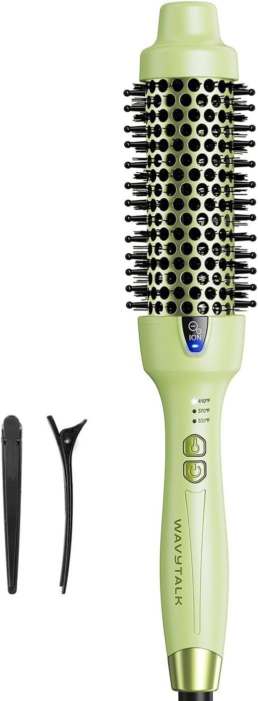 Wavytalk Thermal Brush, 1.5 Inch Blowout Express Ionic Heated Round Brush Creates Blowout Look Makes Hair Shinier & Smoother, Dual Voltage, Easy to Use (Green)