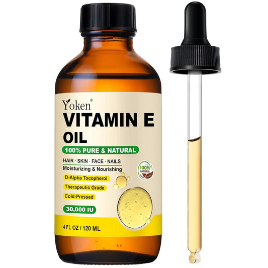 Vitamin E Oil 4 Fl Oz Organic Vitamin E oil for Skin 30,000 IU Vitamine oils for Scars Hair, Face, Nail, Scalp Perfect Bath and Body Oil, Cold Pressed Hexane Free Non-GMO Gluten Free Formula