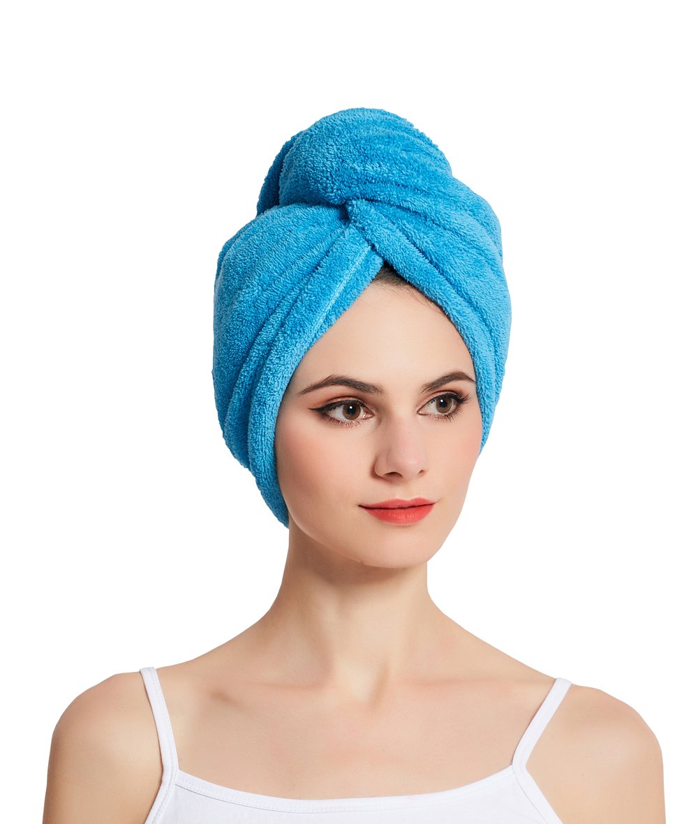 HOPESHINE Women's Soft Shower Hair Towel Twist Hair Turban Wrap Drying Cap Great Gift for Women (Blue 3-Pack)