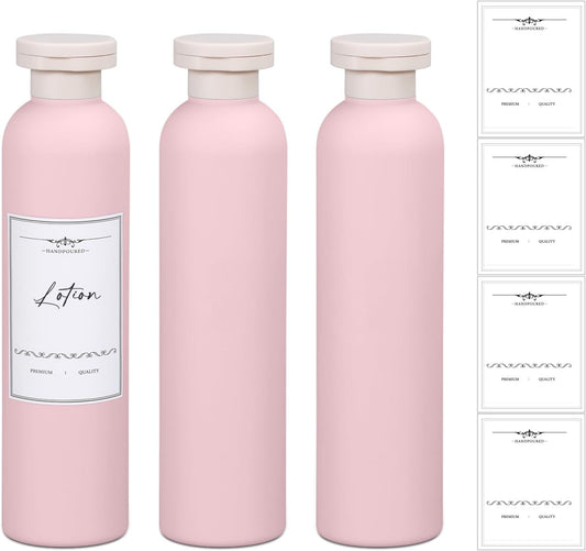 8.8oz Travel Essentials Shampoo Bottles for Toiletries,Empty Plastic Squeeze Bottles with Flip Cap for Toiletries Travel Size Shampoo and Conditioner (3 pack, pink)