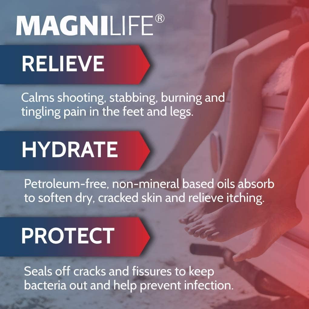 MagniLife Pain Relieving Foot Cream Soothing Relief for Soreness, Pain, Burning, Tingling, Itching or Sensitivity in Feet & Legs - All-Natural Moisturizing Topical - Petroleum-Free - 4oz Tube